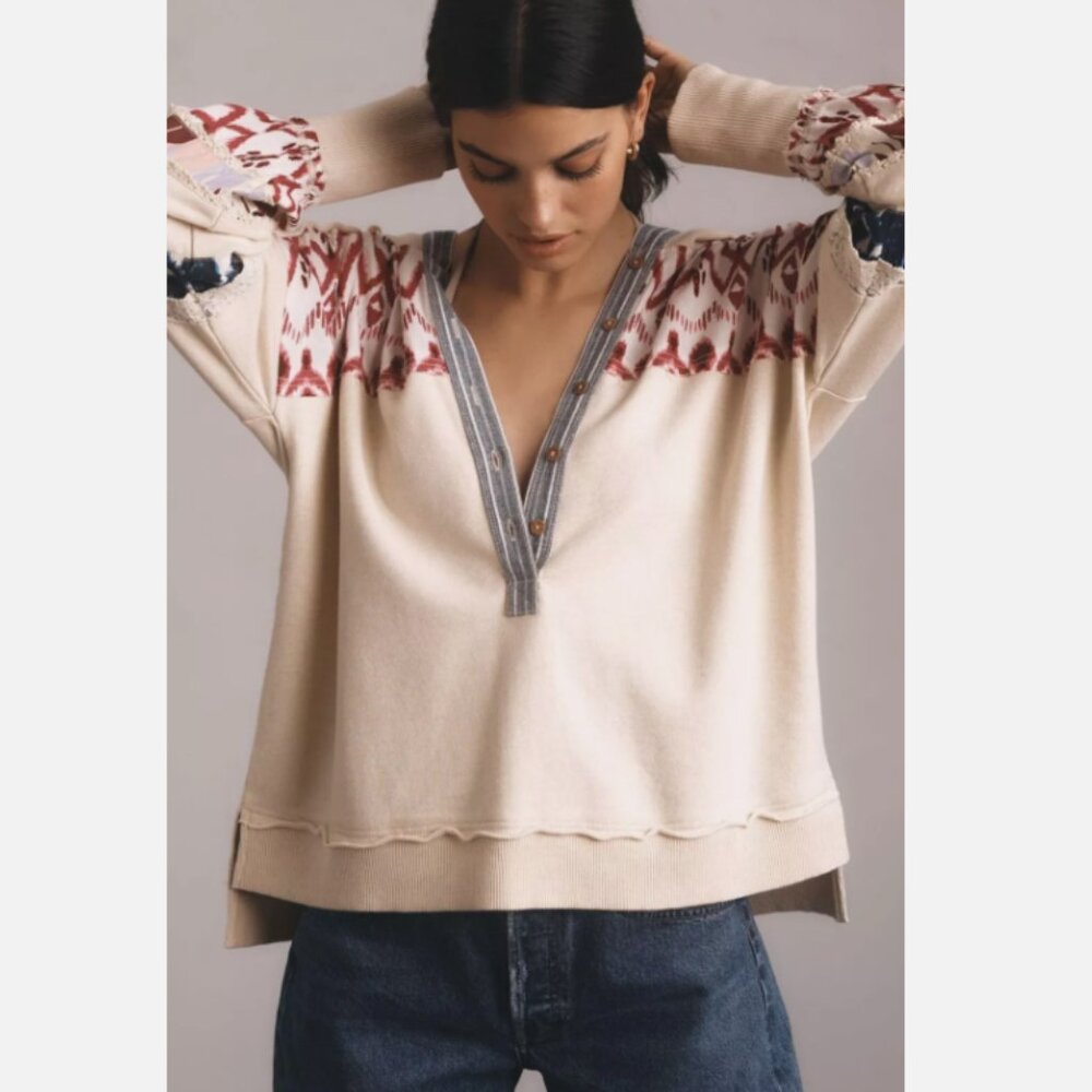 Brand New by Anthropologie Pilcro Crafted Button-Front Hooded Pullover Top
